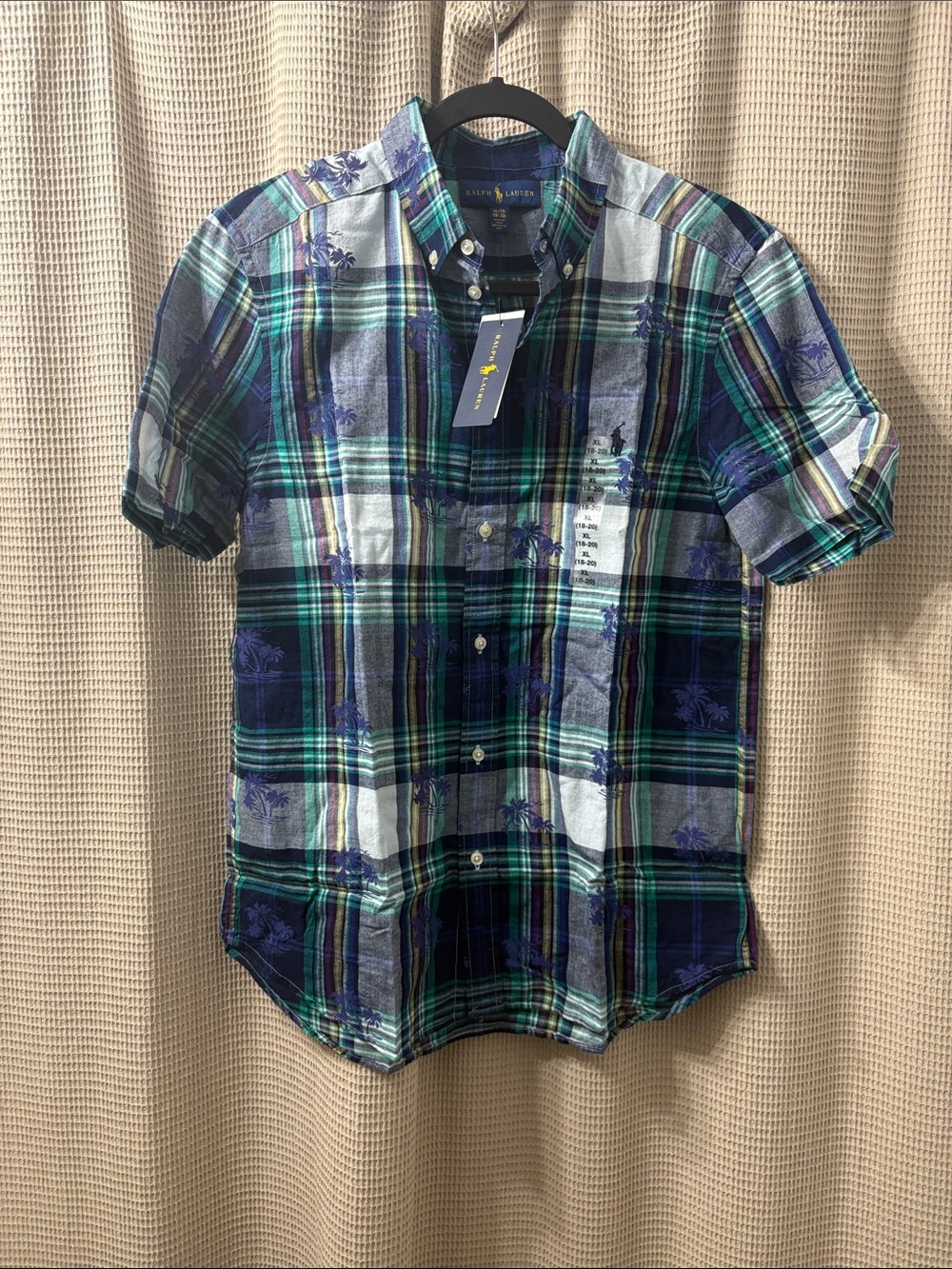Ralph Lauren kids Blue & Green Plaid Short-Sleeve Button-Down Shirt